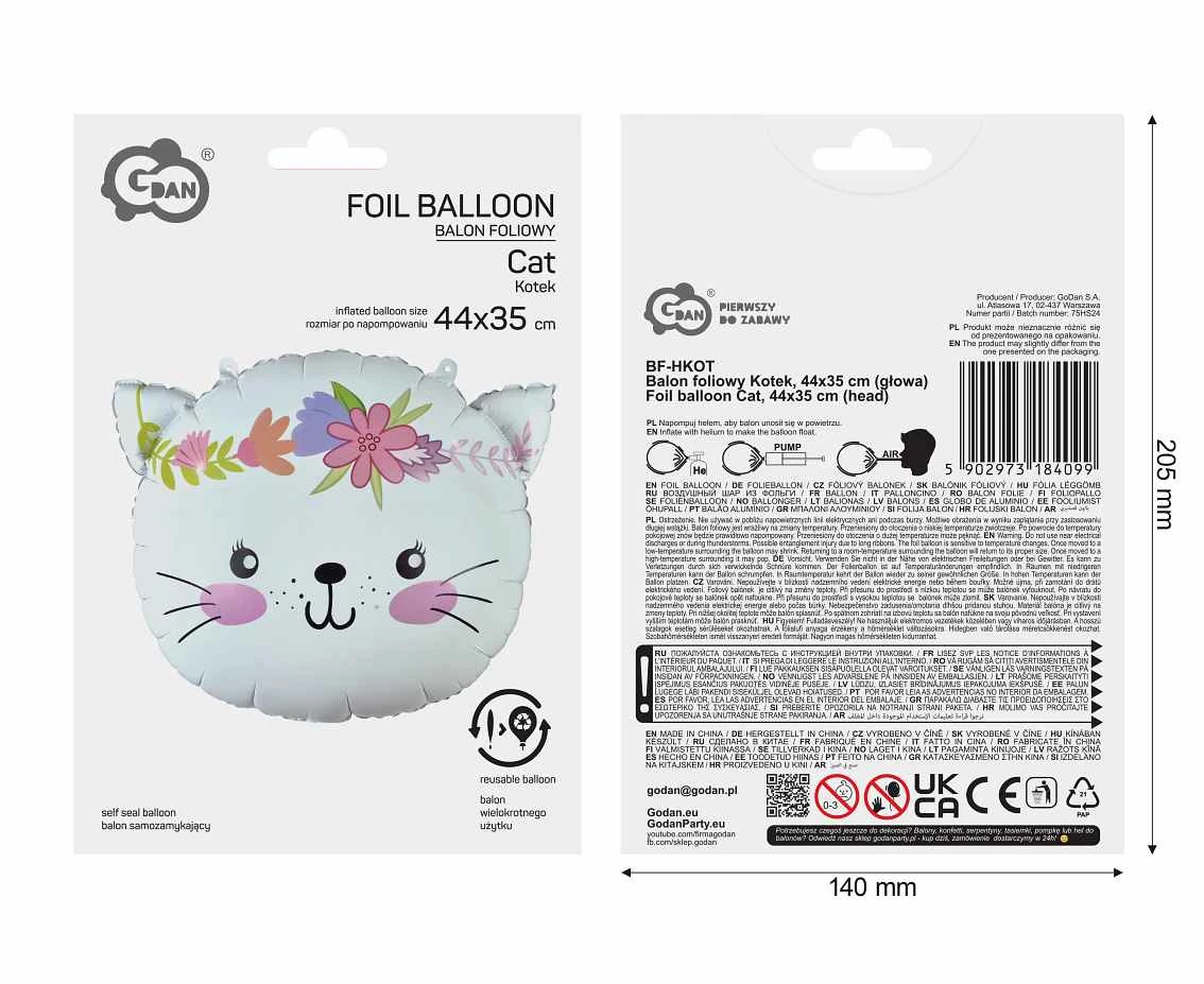 Balon foliowy Kotek, 44x35 cm (głowa) AA
